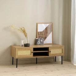 Szafka RTV Mogest 120 cm beżowa plecionka boho