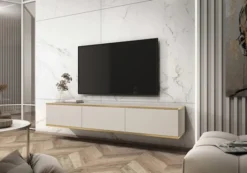 Szafka RTV Mucalma 175 cm beżowa ze złotymi wstawkami