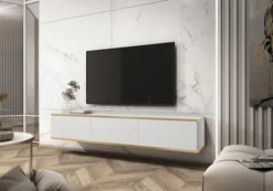 Szafka RTV Mucalma 175 cm biała ze złotymi wstawkami