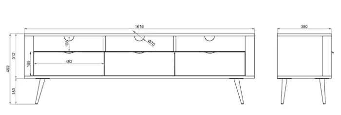Szafka RTV Oval 160 cm z wnękami Biała