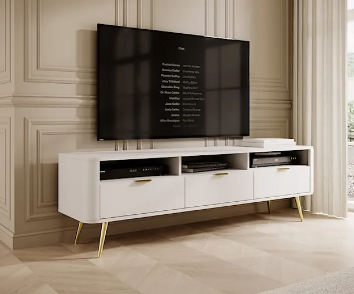 Szafka RTV Oval 160 cm z wnękami Biała