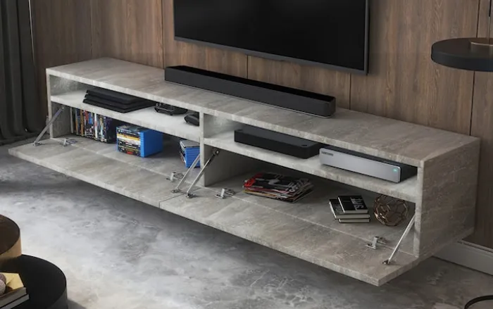 Szafka RTV Rednaw 180 cm Beton z oświetleniem