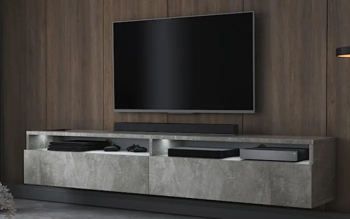 Szafka RTV Rednaw 180 cm Beton z oświetleniem