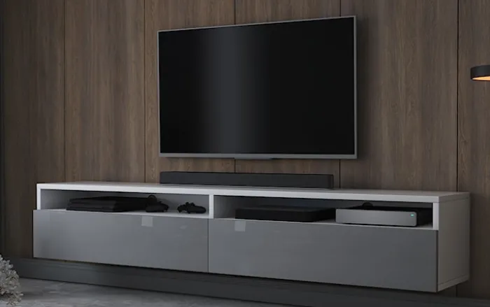 Szafka RTV Rednaw 180 cm Biały mat / Szary połysk