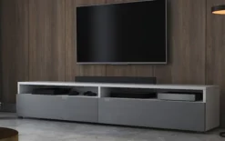 Szafka RTV Rednaw 180 cm Biały mat / Szary połysk