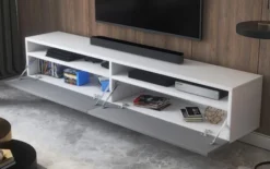 Szafka RTV Rednaw 180 cm Biały mat / Szary połysk