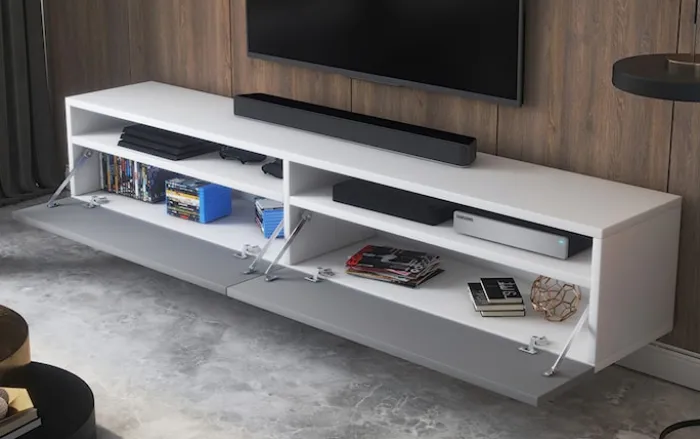 Szafka RTV Rednaw 180 cm Biały mat / Szary połysk