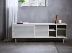 Szafka RTV Sonaves 160 cm metalowa z przesuwnymi drzwiami szara