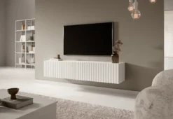 Szafka RTV Telire 138,6 cm Biały z lamelowym frontem