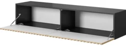 Szafka RTV Telire 138,6 cm czarna z lamelowym frontem dąb artisan