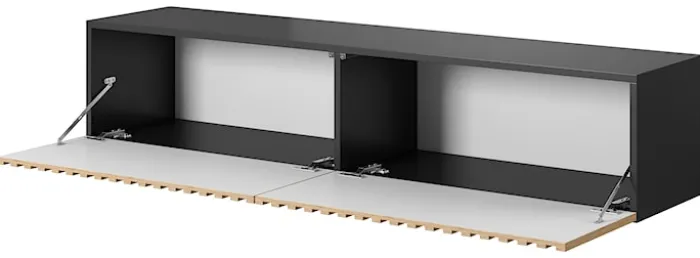 Szafka RTV Telire 138,6 cm czarna z lamelowym frontem dąb artisan