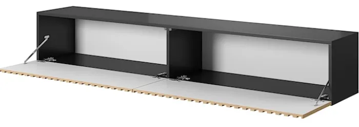 Szafka RTV Telire 175 cm czarna z lamelowym frontem dąb artisan