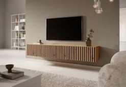 Szafka RTV Telire 175 cm dąb artisan lamele z czarnymi wstawkami