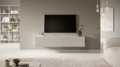 Szafka RTV Telire 138,6 cm Szary beż z lamelowym frontem