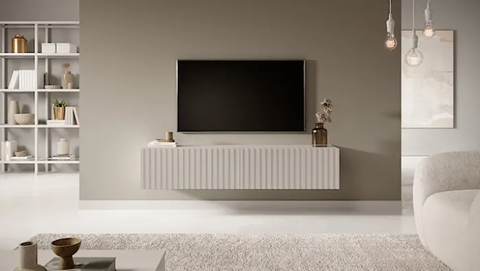 Szafka RTV Telire 138,6 cm Szary beż z lamelowym frontem