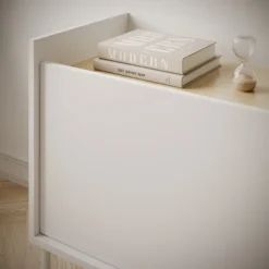Szafka RTV Tovi trzydrzwiowa 140 cm biała/dąb lindberg