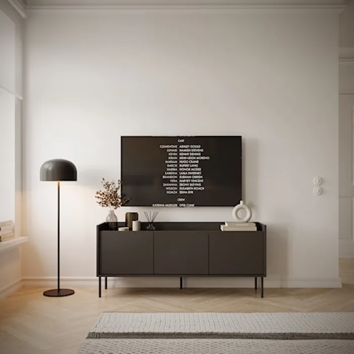 Szafka RTV Tovi trzydrzwiowa 140 cm czarny/orzech wisconsin