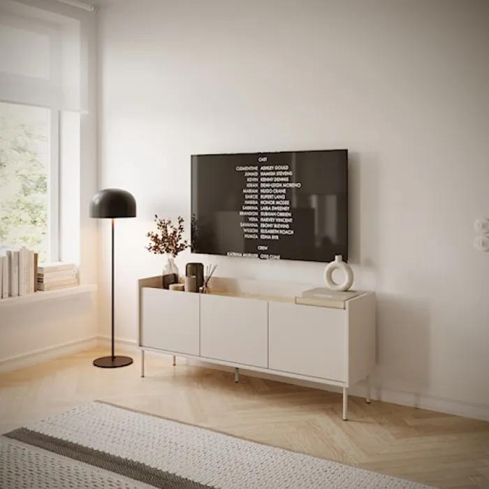Szafka RTV Tovi trzydrzwiowa 140 cm kaszmir/dąb lindberg