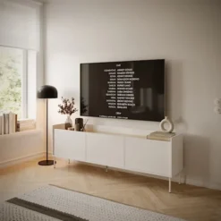 Szafka RTV Tovi trzydrzwiowa 175 cm biała/dąb lindberg