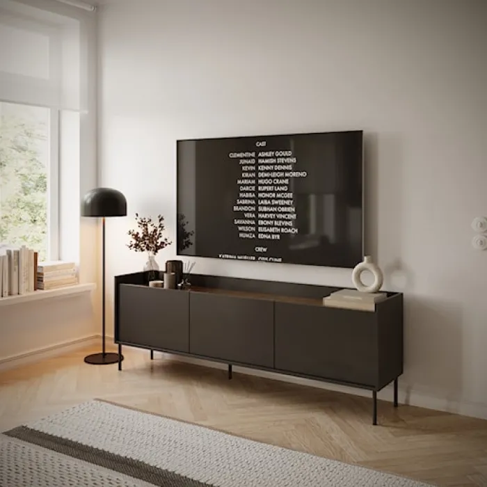 Szafka RTV Tovi trzydrzwiowa 175 cm czarny/orzech wisconsin