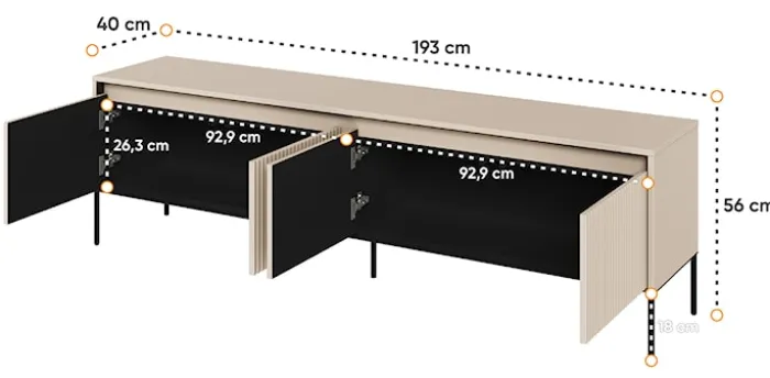 Szafka RTV Trend 193 cm z LED Beżowa