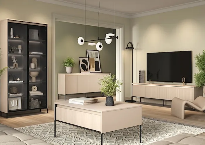 Szafka RTV Trend 167 cm z LED Beżowa