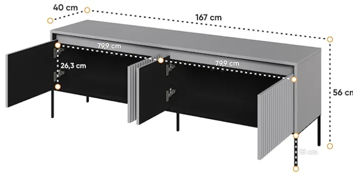 Szafka RTV Trend 167 cm z LED Szara
