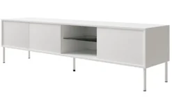 Szafka RTV trzydrzwiowa Modity ze szklaną półką i oświetleniem 175 cm biała
