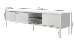 Szafka RTV trzydrzwiowa Modity ze szklaną półką i oświetleniem 175 cm biała