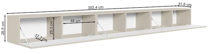 Szafka RTV trzydrzwiowa Veldio wisząca z ryflowanym frontem 300 cm czarna