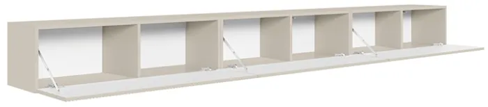 Szafka RTV trzydrzwiowa Veldio wisząca z ryflowanym frontem 300 cm szary beż