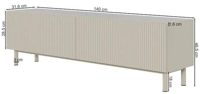 Szafka RTV Veldio New z frezowanym frontem 140 cm szary beż