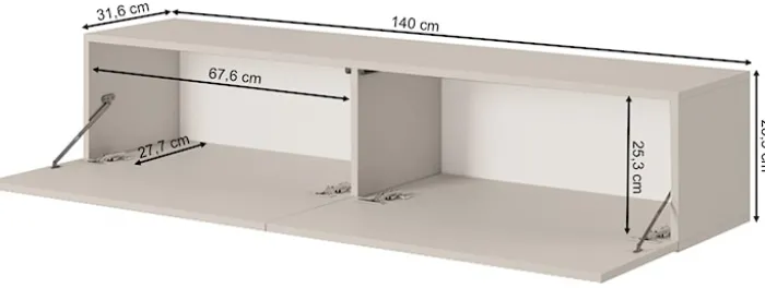 Szafka RTV Veldio z frezowanym frontem 140 cm Szary beż wisząca