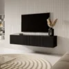 Szafka RTV Veldio z frezowanym frontem 140 cm Czarna wisząca