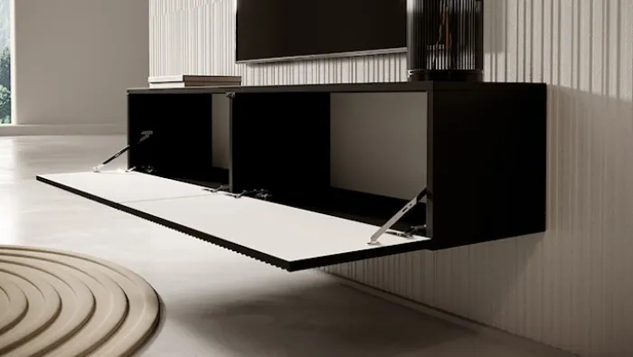 Szafka RTV Veldio z frezowanym frontem 140 cm Czarna wisząca