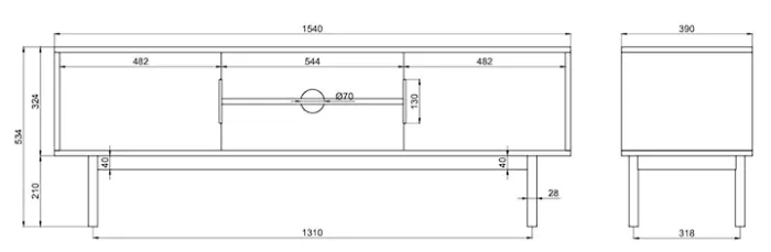 Szafka RTV Viviaro dwudrzwiowa z wnękami 154 cm kaszmir