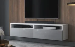 Szafka RTV z dwiema szufladami Rednaw 140 cm Biały mat / Szary połysk