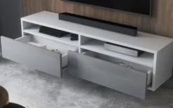 Szafka RTV z dwiema szufladami Rednaw 140 cm Biały mat / Szary połysk