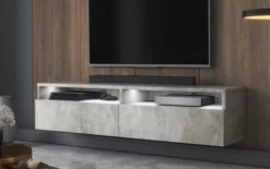 Szafka RTV z dwiema szufladami Rednaw 140 cm Beton z oświetleniem