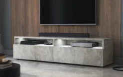 Szafka RTV z dwiema szufladami Rednaw 140 cm Beton z oświetleniem