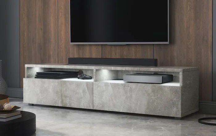 Szafka RTV z dwiema szufladami Rednaw 140 cm Beton z oświetleniem