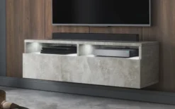 Szafka RTV z szufladą Rednaw 100 cm Beton z oświetleniem