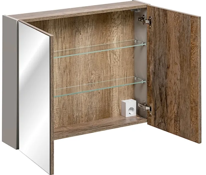Szafka wisząca Olimmi z lustrem 80 cm szara / dąb santa
