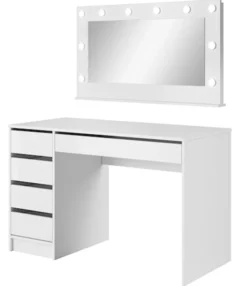 Toaletka Allden biała z szufladami i lustrem