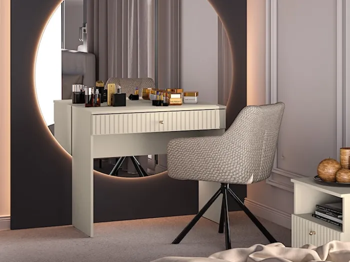 Toaletka Caletto z szufladą 92 cm ozdobne lamele beżowa