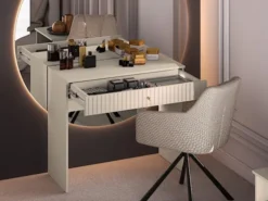 Toaletka Caletto z szufladą 92 cm ozdobne lamele beżowa