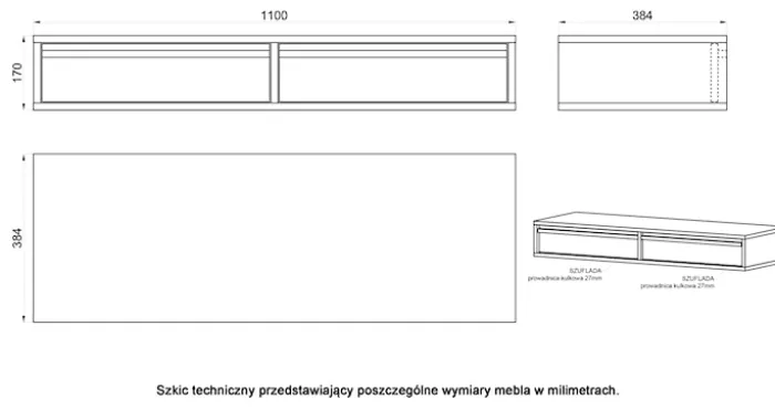 Toaletka Evo z szufladami wisząca 110 cm kaszmir
