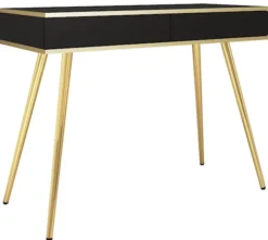 Toaletka Glinte z dwiema szufladami 102 cm czarna ze złotymi nogami
