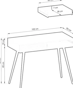 Toaletka Glinte z dwiema szufladami 102 cm czarna ze złotymi nogami