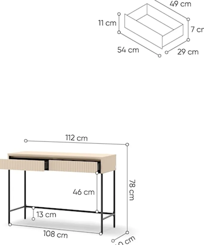 Toaletka Trend z szufladami i oświetleniem 112 cm ryflowane fronty beż piaskowy / czarny